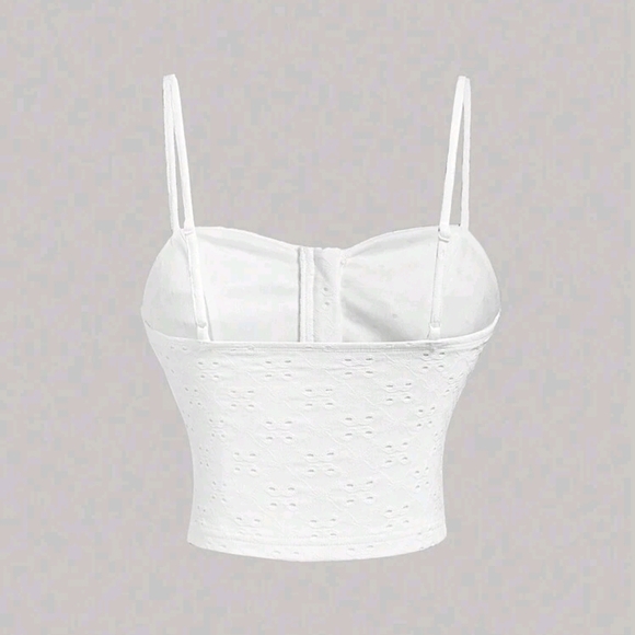 SHEIN Summer White Front Zip Crop Bustier With Contrasting Black Ribbon - Picture 3 of 7